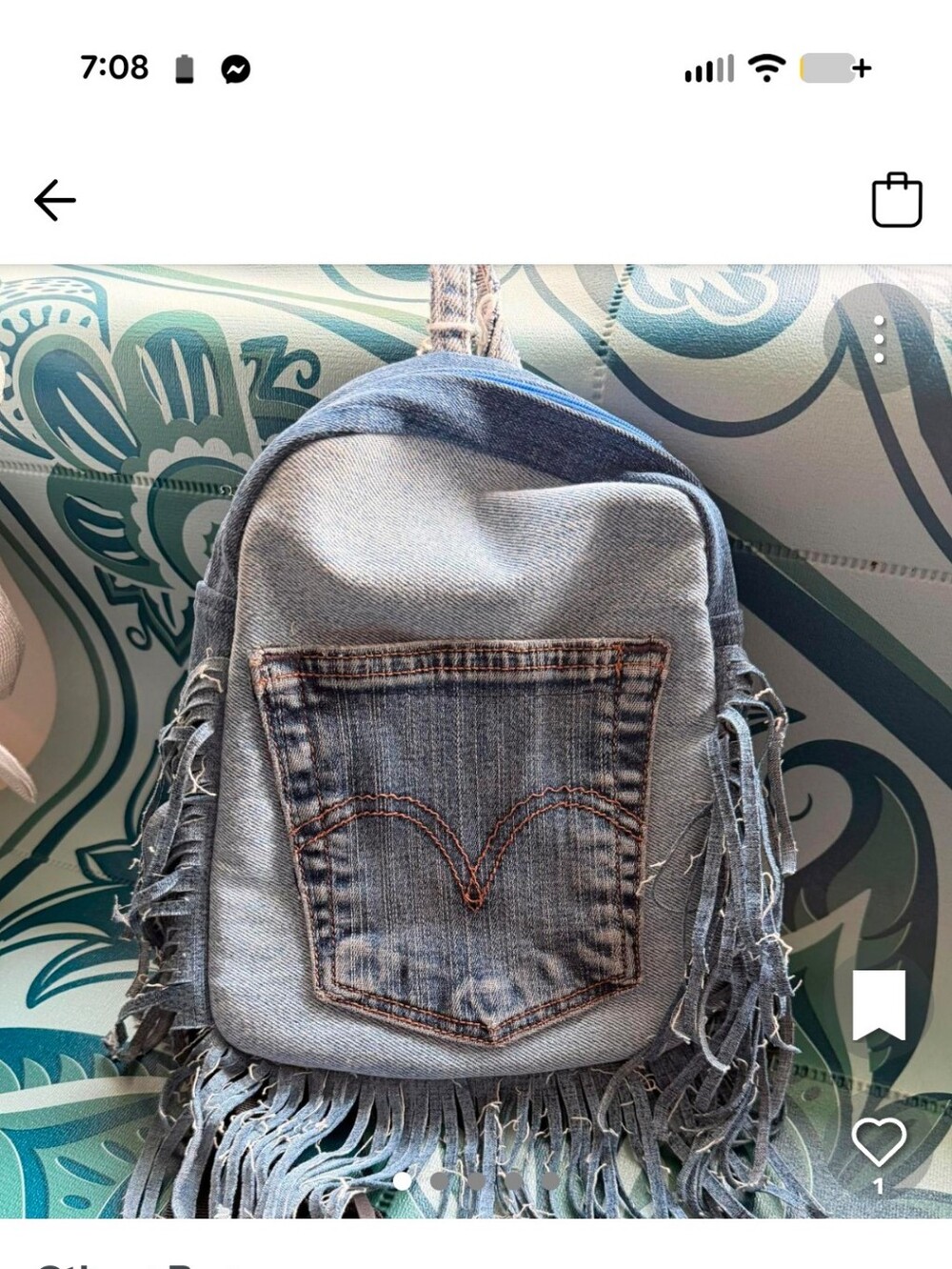 Fringed Light Blue Denim Mini Backpack